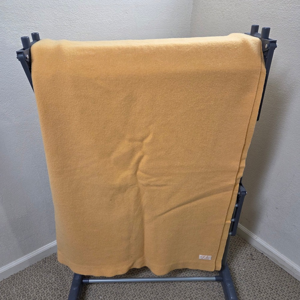 Vintage Pendleton Wool Blanket Mustard Gold 100% Virgin Wool 66x80 USA Made